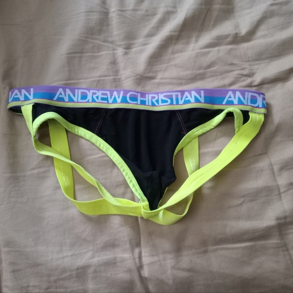 Andrew Christian Black and Yellow Jock Medium - Picture 2 of 4